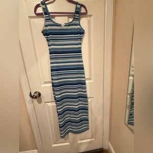 Rolla Coster Blue & White Striped Scoop Neck Maxi Dress